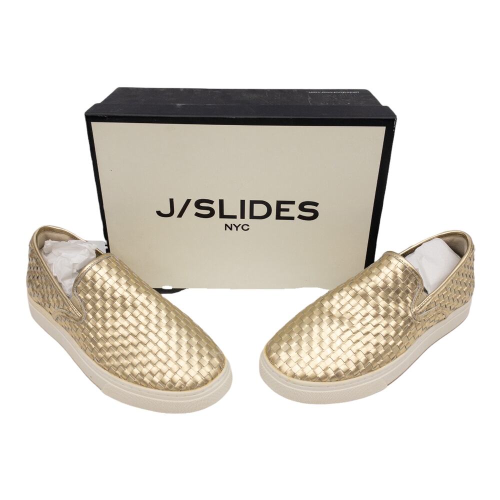 J/Slides Justine Gold Metallic Leather Basket Weave Platform Sneaker Women 9.5